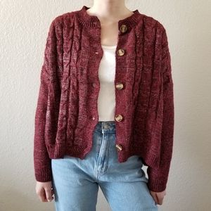 NWOT Sweet Rain Burgundy Boxy Metallic Sweater Cardigan Size Small